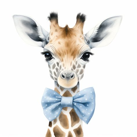 High-resolution digital artwork of a baby giraffe wearing a pale blue bow in a watercolor-style art piece. Lots of texture, perfect for a baby animal-themed nursery or safari-themed room. Personal recommendation for getting this printed is through Mpix.com or smallwoodhome.com. Blue Flower Pictures, Animal Nursery Theme, Safari Animal Prints, Pink Blanket, Themed Nursery, Themed Room, Watercolor Images, House Art, Baby Giraffe