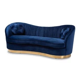 Tufted Pillows, Blue Velvet Sofa, Blue Velvet Fabric, Royal Blue And Gold, Home Sofa, Blue Sofa, Baxton Studio, Wood Sofa, Contemporary Sofa