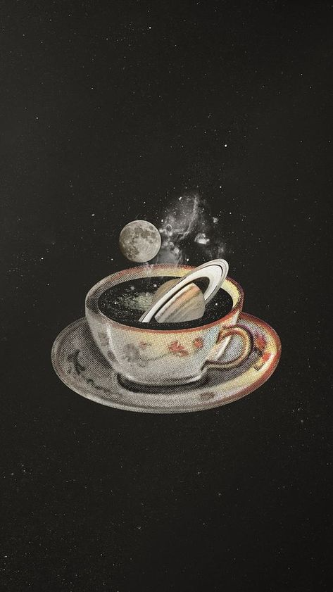 Coffe Wallpapers Iphone, Coffee Surrealism, Coffee Cup Wallpaper, Coffee Iphone Wallpaper, Saturn Aesthetic, Coffee Sketch, Saturn Art, Coffee Wallpaper Iphone, Iphone Wallpaper Dark