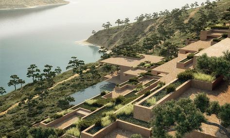 Stone Terrace Resort Hotel by ENOTA | Design Raid Taman Safari, Stone Terrace, Thermal Hotel, Cliff Hotel, Nusa Dua Bali, Terrace Hotel, Terraced Landscaping, Hotel Landscape, Slope House