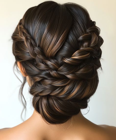 🍂 Updo Hairstyles Brown Hair Glamorous Braids Updo Hairstyle Dutch Braid Wedding Hair, Updo Hairstyles Brown Hair, Braid Wedding Hair Updo, Braid Wedding Hair, Bun With Braids, Hairstyles Brown Hair, Hairstyles Brown, Modern Updo, Braids Updo