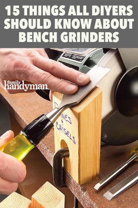 Chisel Sharpening, Bench Grinders, Diy Handyman, Woodworking Shop Plans, Handyman Projects, Woodworking Tools Workshop, Woodworking Shop Projects, Bench Grinder, Wood Shop Projects