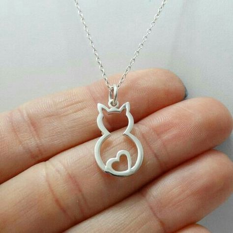 Cat With Heart, Cat Charm Necklace, Lightning Bolt Necklace, Modern Silver Jewelry, Silver Necklace Simple, Sterling Silver Cat, Charm Necklace Silver, Silver Cat, Cat Charm