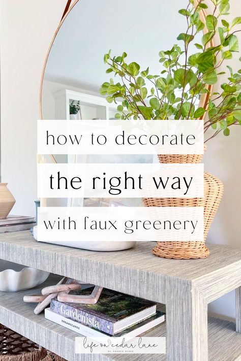 Bring a touch of everlasting greenery into your home with our top tips for decorating with fake plants. Whether you're aiming for a lush, faux plants decor or just a hint of greenery decor, this blog post has all the advice you need to incorporate artificial plants into your living space. Discover how to choose, place, and style fake plants to enhance your home decor, creating a vibrant yet maintenance-free environment that feels both fresh and inviting. Decorating With Fake Plants, Life On Cedar Lane, Faux Plants Decor, Cream Living Rooms, Console Table Styling, Kitchen Plants, Fake Plants Decor, Greenery Decor, Faux Greenery