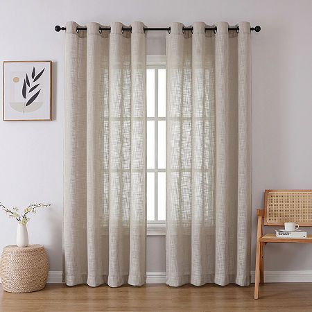 Transform your living space with the Ashford Textured Semi-Sheer Grommet Panel, a perfect combination of contemporary style and delicate transparency. This curtain panel adds a touch of sophistication to your windows while allowing a soft diffusion of natural light. Enjoy a balance of privacy and natural light. The semi-sheer fabric allows a gentle glow to illuminate your space, creating an airy and inviting atmosphere. Number of Panels: 1Included: 1 Panel(s)Top Construction: GrommetTop Opening: 1 1/2 In Grommet OpenUse: IndoorBase Material: 100% PolyesterLining: UnlinedLight Filtration: SheerCare: Machine WashCurtain Length: 95 InchCurtain Width: 50 InchGrommet Color: Oil Rubbed BronzeDecor Styles: ModernBack of Curtain Color: Same As Front of CurtainMaterial: WovenCurtains Type: Curtain Picture Windows Living Room Curtains, Simple Curtains Living Room, Off White Curtains Living Room, Small Living Room Curtains Ideas, Family Room Curtain Ideas, Home Office Curtains, Living Room Curtains Ideas Farmhouse, Semi Sheer Curtains, Cream Curtains Living Room