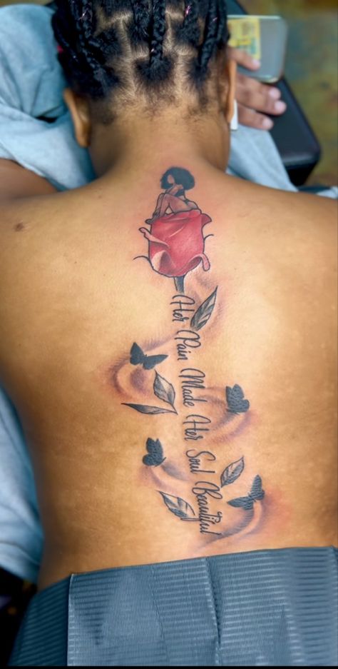 Loyalty Back Tattoo, Cover Up Tattoos On Hand For Women, Meaningful Chest Tattoo Female, Pain Shapes A Woman Into A Warrior Tat, Women Thigh Tattoos Ideas Meaningful, Rib Cover Up Tattoo, Spine Tattoos For Women Unique Meaning, Pretty Tattoos For Women Thigh Piece, Name Cover Up Tattoos For Women