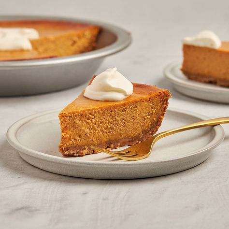 A buttery pecan shortbread crust and velvety spiced filling come together in this cream cheese pumpkin pie, a mashup of two all-time favorite desserts. Cream Cheese Pumpkin Pie, Cheese Pumpkin Pie, Pecan Shortbread Crust, Shortbread Pie, Shortbread Pie Crust, Cream Cheese Pumpkin, Pecan Shortbread Cookies, Pumpkin Cream Cheese Pie, Pecan Shortbread