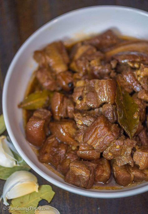 Pork Adobo is pork cooked in soy sauce, vinegar, and garlic. It is considered as the Philippine's national dish because of its popularity Pork Belly Adobo, Adobo Pork, Filipino Pork Adobo, Bagoong Alamang, Pork Adobo Recipe, Pork Adobo, Adobo Recipe, Filipino Food Recipes, Pinoy Foods