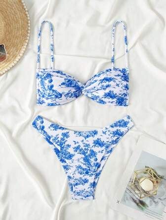 SHEIN Swim Separate Swimsuit, Random Print (Copyright Purchased) | SHEIN USA T 34, Knit Tie, Bra Types, Swimsuit Set, Wireless Bra, Swimsuit Cover Ups, Petite Women, Swimwear Outfit, South Of France