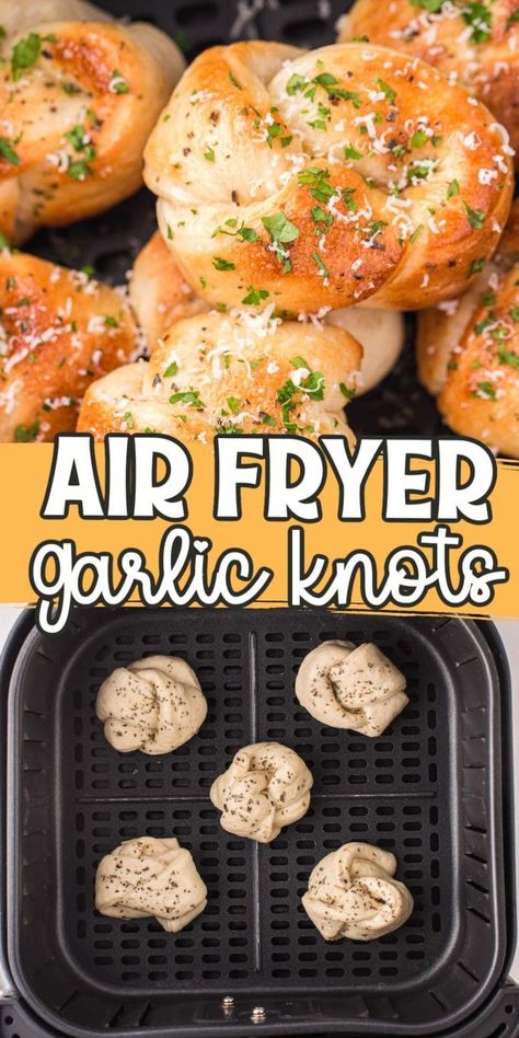 Easy Dinner Recipe Air Fryer, Air Fried Pizza Dough, Air Fryer Recipes Snacks Healthy, Air Fry Garlic Knots, Air Fryer Dough, Air Fryer Pizza Dough Balls, Air Fryer Date Night Recipes, Easy Dorm Air Fryer Recipes, Garlic Knots In Air Fryer