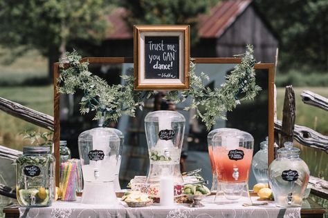 self serve wedding bar Self Serve Wedding Bar, Backyard Wedding Bar, Diy Wedding Bar, Backyard Boho, Open Bar Wedding, Wedding Alcohol, Wedding Drink Station, Alcohol Bar, Small Backyard Wedding