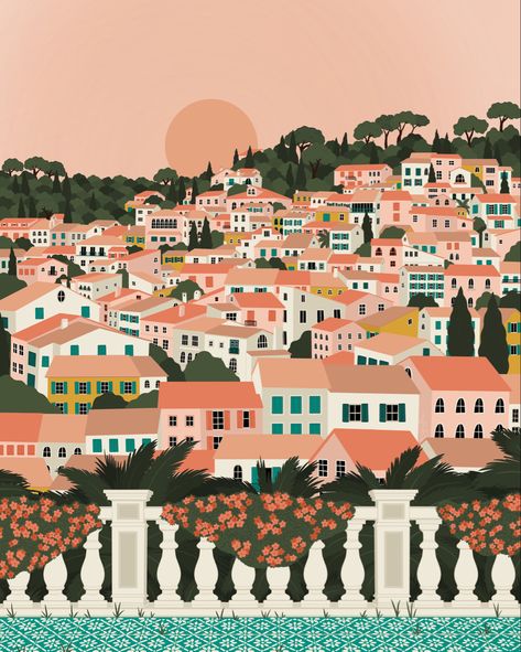 Bormes-les-Mimosas print, french riviera illustration French Riviera Illustration, Mini Canvas Art, Mini Canvas, French Riviera, Travel Art, Canvas Art, Illustrations, Canvas, Travel