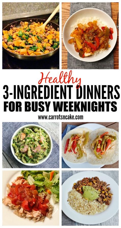 Healthy 3-Ingredient Dinners for Busy Weeknights https://carrotsncake.com/2017/01/healthy-3-ingredient-dinners-for-busy-weeknights.html 3 Ingredient Dinners, Three Ingredient Recipes, 5 Ingredient Dinners, Healthy Dinner Ideas, Macro Friendly Recipes, 3 Ingredient Recipes, Healthy Meals For Two, Diet Vegetarian, Easy Family Meals