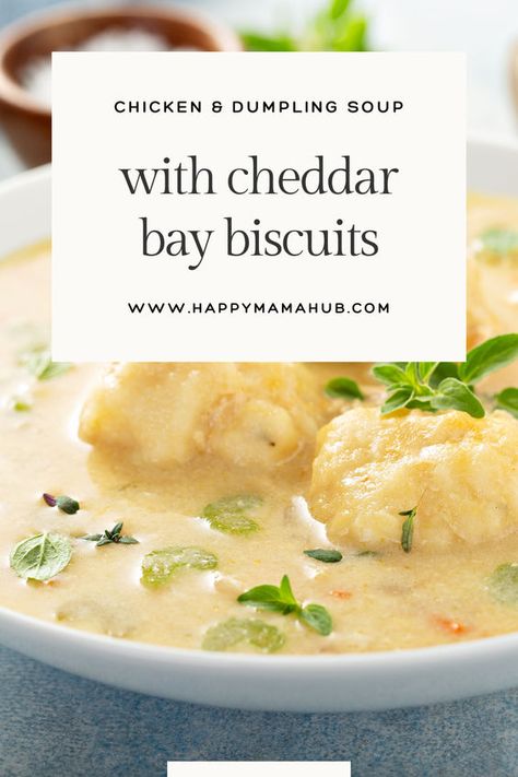 Warm up with this comforting Chicken and Dumpling Soup featuring fluffy Cheddar Bay Biscuits! This delicious recipe combines tender chicken, fresh veggies, and cheesy dumplings for the ultimate cozy meal. Perfect for chilly evenings and family gatherings. Discover the full recipe now! #ChickenDumplingSoup #CheddarBayBiscuits #ComfortFood #FallRecipes #EasyDinnerIdeas #CozyMeals #FamilyFriendlyRecipes Cheddar Bay Biscuits Dumplings, Chicken And Dumplings Cheddar Bay, Cheesy Dumplings, Red Lobster Biscuit Mix, Chicken And Dumpling Soup, Red Lobster Cheddar Bay Biscuits, Chicken Dumpling Soup, Red Lobster Biscuits, Parmesan Soup