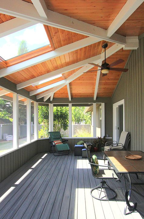 Screened Porch with Trex decking - G. Christianson Construction Screened In Porch Plans, Outdoor Screen Room, Outdoor Patio Pavers, Skylight Covering, Deck Cover, Trex Decking, Screened In Deck, Deck Flooring, Corvallis Oregon