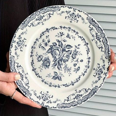 French Rose Ceramic Plate Set Elegant Floral Design Serving - Temu Croatia Transferware Dishes, Transferware Plate, French Rose, French Country Cottage, Ceramic Plate, Blue Plates, Blue Style, Dim Sum, Retro Stil