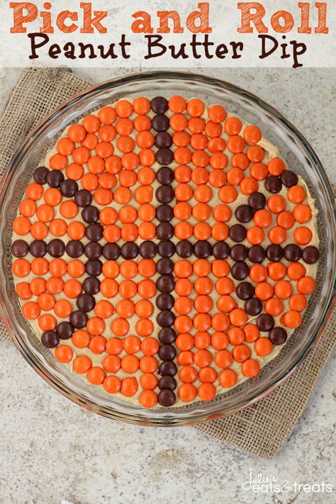 March Madness Snacks, Basketball Food, Basketball Treats, Bunco Food, March Madness Parties, Peanut Butter Dip, Reese's Pieces, Sweet Dips, Dessert Dips