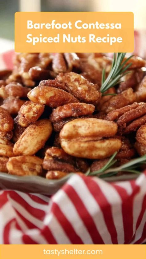 Barefoot Contessa Spiced Nuts Recipe – Tasty Shelter Spiced Nut Recipes, Rosemary Nuts Barefoot Contessa, Savoury Nuts Recipe, Savory Nuts Recipe Snacks, Roasted Nut Recipes, Bar Nuts Recipes, Holiday Nuts Recipes, Spiced Nuts Recipe Savory, Savory Nuts Recipe