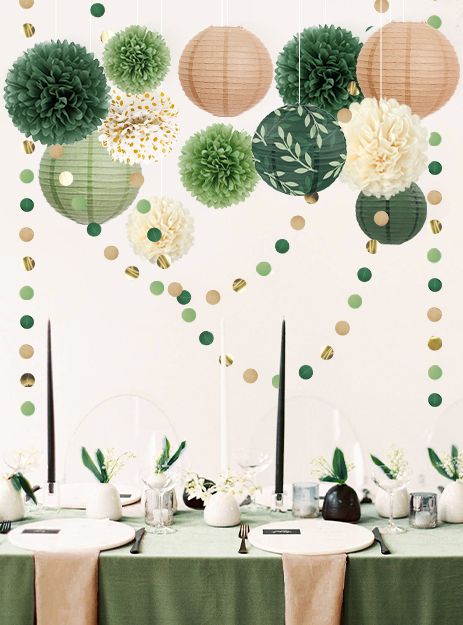 AOBKIAT Party Decorations Paper Lanterns Set, 12Pcs Green Brown Hanging Paper Lantern for Green Boho Wedding Party, Birthday, Bridal Showers : Amazon.co.uk: Home & Kitchen Leaf Party Decorations, Matcha Party Decorations, Natural Decor Ideas Party, Lantern Birthday Party Decor, Paper Lantern Birthday Decor, Botanical Party Decorations, Botanical Decorations Party, Plant Birthday Party Ideas, Plants Theme Birthday Party