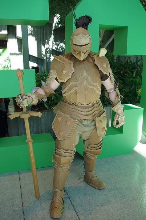 Cardboard Armour, Cardboard Knight, Cardboard Armor, Dnd Props, Cardboard Art Sculpture, Larp Props, Cardboard Costume, Character Tropes, Knight Costume