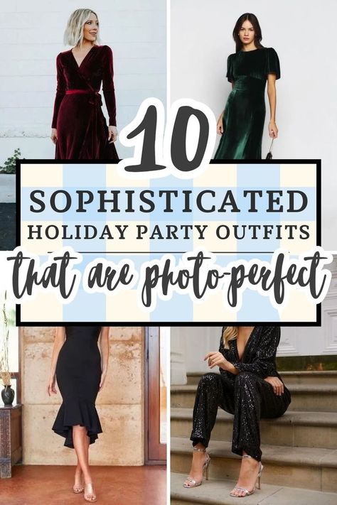 10 Christmas Party Outfit Ideas to get you excited about your soiree! Christmas Pants Outfit Holiday Parties, Women's Holiday Dress, Holiday Work Outfits Women, Mom Christmas Party Outfit, Outfits For Casino For Women, Elegant Party Look, All Black Christmas Party Outfit, Winter Evening Outfits Holiday Parties, One Piece Dress For Women Party Wear