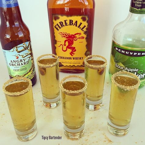 Applesauce Shot, Fireball Shots, Fireball Cocktails, Fireball Shot, Apple Pucker, Yummy Cocktails, Angry Orchard, Mommy Juice, Bartender Drinks