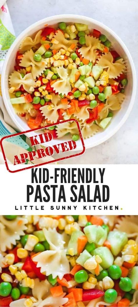 This kid-friendly pasta salad is packed with lots of fresh veggies and pasta, which makes it a healthy, filling, colorful, and delicious pasta salad that your child will love! Costco Toddler Snacks, Kid Friendly Pasta Salad, Kid Friendly Pasta, Kid Friendly Vegetarian Recipes, Pasta Salad For Kids, Pasta Recipes For Kids, Salads For Kids, Delicious Pasta Salad, Kids Pasta