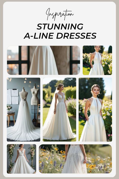 Hey there, future bride! Are you excited about the big day? Check out these 15 amazing A-line wedding dress ideas! From dreamy flowing lace to modern simple designs, there's something perfect for everyone. Imagine wearing a gorgeous satin ballgown that cascades elegantly, or a cute tea-length dress surrounded by lovely flowers. Get inspired and find the dress that fits your dream look! Don't forget to save these ideas and follow for more wedding inspiration! Simple Wedding Earrings, Satin Ballgown, Casual Beach Wedding, Modern Wedding Gown, Wedding Dress Ideas, Tea Length Wedding, Korean Wedding, A Line Wedding Dress, Nontraditional Wedding