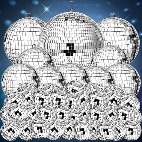 100 Pcs Mirror Disco Balls Decorations Different Sizes Bulk Silver Disco Balls Ornaments Hanging Disco Balls for Christmas Tree Dance Music 50s 60s 70s Disco Themed Party Decor (0.8,1.6,2.4,3,4,8) Hanging Disco Balls, Disco Ball Decorations, 70s Disco Party, Music Themed Parties, Barn Dance, Handmade Mirror, Prom Theme, 70s Disco, Ball Decorations