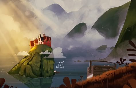 ArtStation - Norway from my Imagination, Izzy Burton Izzy Burton, House Illustration, Landscape Drawings, Children Books, Background Art, Landscape Illustration, Children Book, Environment Design, Environment Concept Art