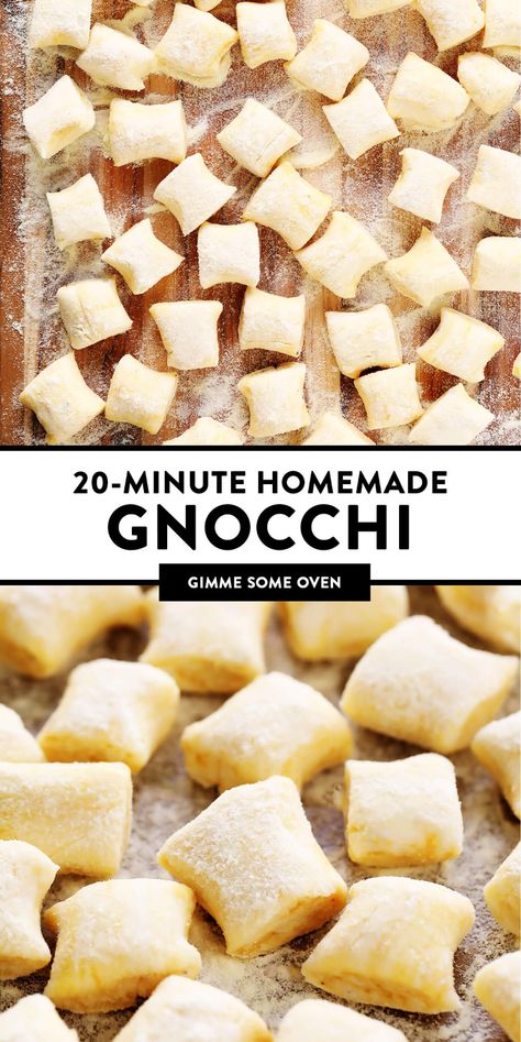 LOVE this 20-minute ricotta gnocchi recipe! It's super quick and easy to make with just 4 ingredients, and perfectly light and pillowy and delicious. Pair them with any favorite Italian sauce, add them to a soup, toast them in some butter, or whatever else might sound good. | gimmesomeoven.com #gnocchi #italian #dinner #pasta #easy #mealprep #freezermeals Gnocchi Italian, Gnocchi Recipes Homemade, Cheese Dinner, Pasta Easy, Dinner Pasta, Ricotta Gnocchi, Gnocchi Recipe, Indian Dinner, Ricotta Recipes