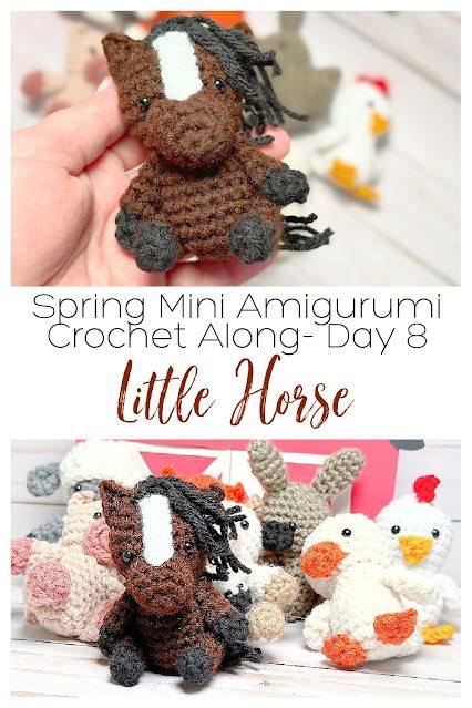 5 Little Monsters: Little Horse- Mini Amigurumi Crochet Along Day 8 Crochet Mini Farm Animals, Small Horse Crochet Pattern Free, Mini Cow Amigurumi Free Pattern, Crochet Horse Keychain, Mini Cow Crochet Pattern, Crochet Mini Cow, Crochet Mini Animals, Small Crochet Animals, Crochet Forest