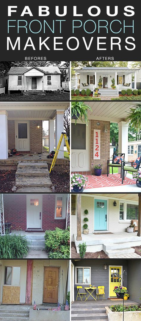 Fabulous Front Porch Makeovers - Before and After Photos Front Porch Decorating Ideas, Front Porch Makeover, Marble Staircase, Porch Remodel, Building A Porch, Porch Decorating Ideas, Porch Makeover, Halloween Front Porch, House With Porch