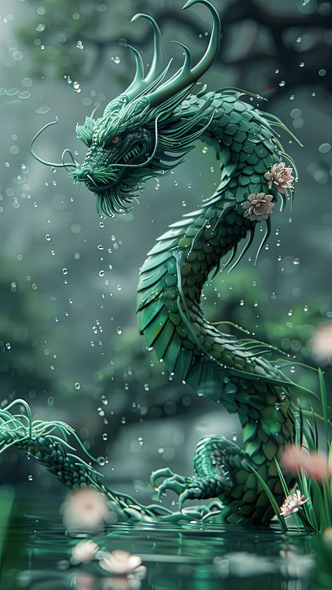 Wallpaper Emerald Green, Green Chinese Dragon, Dragon Mobile, Twitch Bits, Dragon Face, Fantasy Animals, 4 Images, Text Animation, Anime Cat