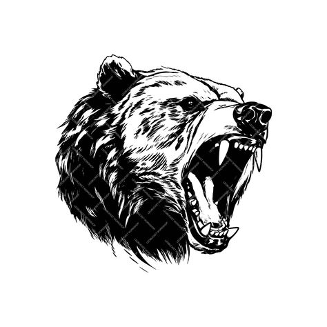 Bear Side Profile Tattoo, Snarling Bear Tattoo, Bear Roaring Tattoo, Bear Roaring Drawing, Roaring Bear Tattoo, Bear Drawing Tattoo, Bear Tattoos For Men, Logo Design Tattoo, Bear Roaring