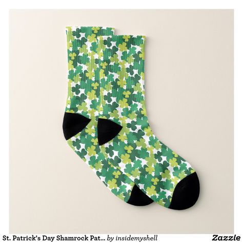 St. Patrick's Day Shamrock Pattern Socks Irish Pattern, Shamrock Pattern, Dark Sea Green, St Patrick's Day Gifts, Pattern Socks, Saint Patrick's Day, Hand Drawn Pattern, Party Diy, Patterned Socks