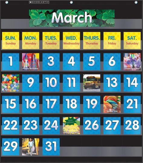 Amazon.com : Scholastic Classroom Resources Pocket Chart Monthly Calendar, Black (SC583866) : Office Products Calendar For Classroom, Circle Time Ideas, Pocket Charts, Preschool Circle Time, Classroom Calendar, Schedule Cards, Schedule Printable, Calendar Organization, Pocket Calendar