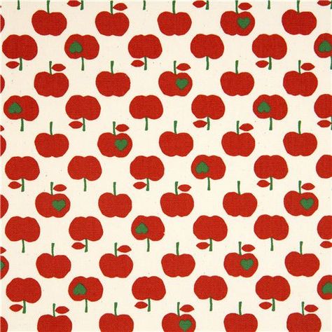 white apple fabric with red apples Green Hearts, White Apple, Spade Logo, Apple Prints, Iphone App Layout, Apple Pear, 자수 디자인, Cute Little Things, Japanese Fabric