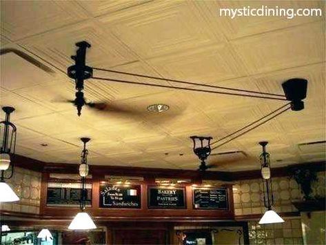 Deck Upgrades, Double Ceiling Fan, Bunkhouse Ideas, Pulley Decor, Belt Driven Ceiling Fans, Fanimation Ceiling Fan, Bar Room Decor, Vintage Ceiling Fans, Pulley Light