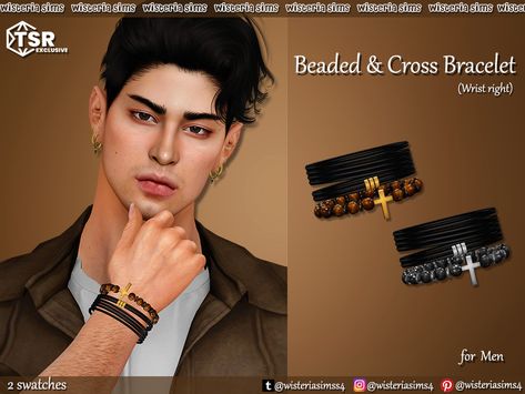 Cross Bracelet For Men, Pokemon Necklace, Sims 4 Male, Sims 4 Men Clothing, Sims 4 Piercings, Pride Bracelet, Daisy Necklace, Beaded Cross, Sims 4 Clothing