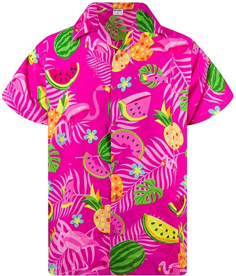 Funky Hawaiian Shirt, Shortsleeve, Flamingo Melon, Pink, XS at Amazon Men’s Clothing store Shirts Streetwear, Beach Place, Short Sleeves Shirt, Travel Clothing, New Fruit, Cool Hawaiian Shirts, Bamboo Silk, Hawaiian Print, Mens Hawaiian Shirts