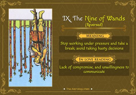 The Nine of Wands Tarot | The Astrology Web Page Of Wands Tarot Meaning, Nine Of Wands Tarot, Page Of Wands Tarot, 9 Of Wands, The Queen Of Wands, Nine Of Wands, Queen Of Wands, Page Of Wands, Tarot Interpretation