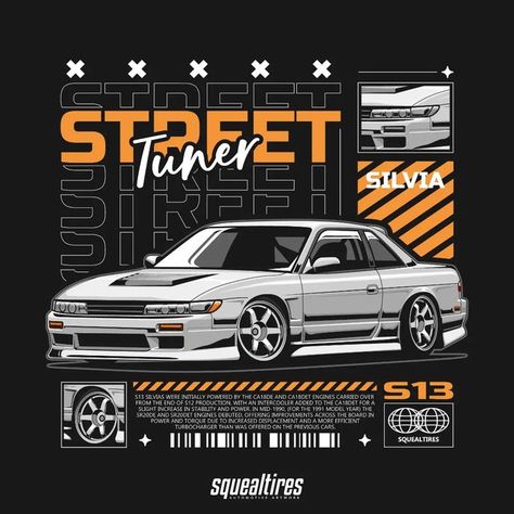 Jdm Car Illustration, Jdm Tshirt Design, Silvia S13 Jdm, Jdm Illustration, Jdm Tshirt, Minimal Art Design, Church Banners Designs, Tshirt Sticker, Cars Jdm