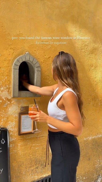 One thing you cannot miss in Florence: the famous wine window! 🍷 🔗 Shop my Amazon travel favorites and get prepared for your next trip! ➡️ https://amzn.to/3YTyIyx Trust us when we say you NEED an Aperol spritz or wine to go to enjoy yourself in the midday heat and crowds in Florence. You can find this wine window at Babae Restaurant! Would you try a wine window? TAG someone you want to sip here with 🥂 #florenceitaly #florenceitaly🇮🇹 #italytravel #winewindow @theglobewanderers | Vivid Vo Wine Window, Summer Abroad, Florence Italy Travel, Italy Vibes, Florence Travel, Italy Wine, Amazon Travel, Italy Summer, Love Lifestyle