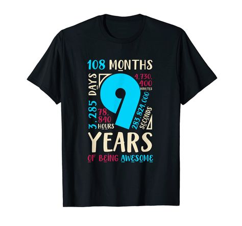 PRICES MAY VARY. A perfect gift tee for all kids born 9 years ago. Makes for a great 9th birthday gift for boys & girls. Say happy birthday son or daughter and celebrate their 9th birthday party with this cool T-shirt. Click on our brands name "9th Birthday Boys Girls Age 9 Gifts" above for more birthday gift t-shirts. This is a great shirt for any birthday party from any loving dad, mom, parent, brother, sister, cousin, uncle, auntie, grandma, grandpa. Lightweight, Classic fit, Double-needle sl 9th Birthday Party, Boy Birthday Shirt, Birthday Daughter, Birthday 5, Happy Birthday Son, Birthday Boys, Happy Birthday Daughter, Birthday Tshirts, Birthday Poster