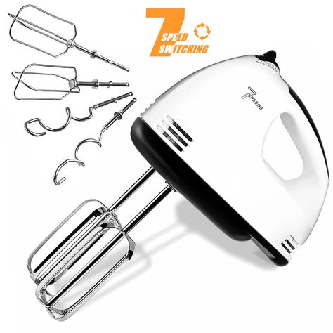 Stainless Steel Electric Hand Mixer, 7 Speed, Egg-Whisk, Includes 2 Beaters, 2 Dough Hooks, Robust & Handheld Mixer, Electric Hand Mixer, Egg Beaters, Hand Type, Hand Mixer, Electric Mixer, Egg Whisk, Kitchen Gadgets, Easy Cleaning