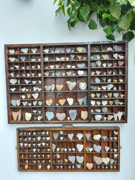 What To Do With Rocks, Heart Rocks Display Ideas, How To Display Rocks, Rock Display Ideas Diy, Rock Display Ideas, Rock Shelf, Naturalist Decor, Rock Collection Display, Rock Display