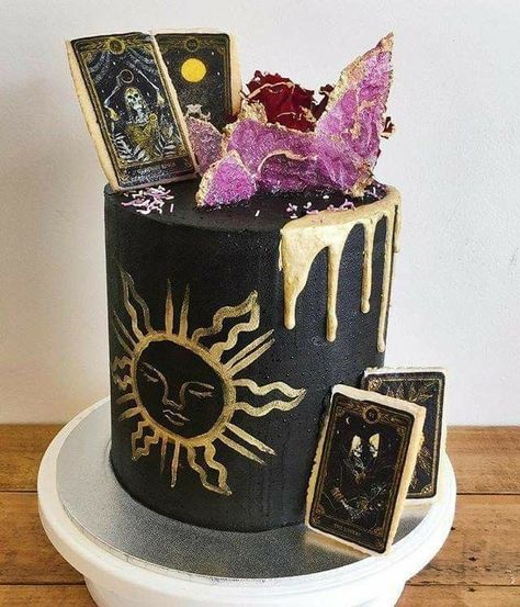 Goth Cakes, Painted Sun, Witch Cake, Modern Day Witch, Crystal Cake, Bowl Cake, Creative Birthday Cakes, Pretty Birthday Cakes, Halloween Cakes