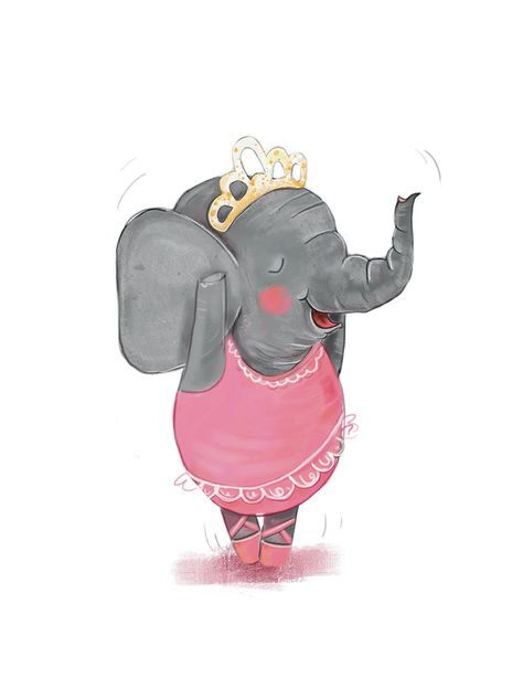 Ballerina Elephant, Pink Elephants On Parade, Cute Elephant Cartoon, Elephant Cartoon, Nursery Illustration, Elephant Illustration, Animal Print Wallpaper, Baby Room Art, Ballet Photography