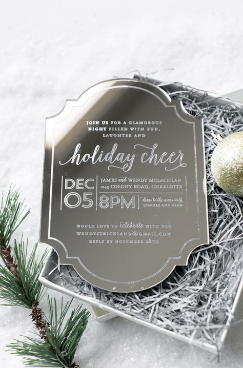 Awesome etched mirror invitation - Holiday Cheer Invitation Mirror Invitations, Mirror Invitation, Unique Wedding Receptions, Etched Mirror, Wedding Reception Invitations, Mirrored Acrylic, Reception Invitations, Acrylic Wedding Invitations, Acrylic Invitations